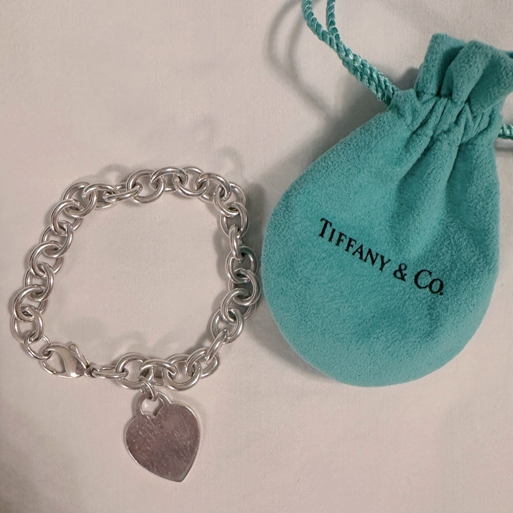 Vintage Tiffany & Co Sterling Silver Heart Tag Bracelet 7.75"